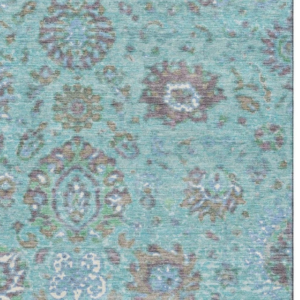 HomeRoots 9' X 12' Teal Gray Ivory Oriental Area Rug - Washable, UV Protected, Stain Resistant, Non-Slip Backing 710992