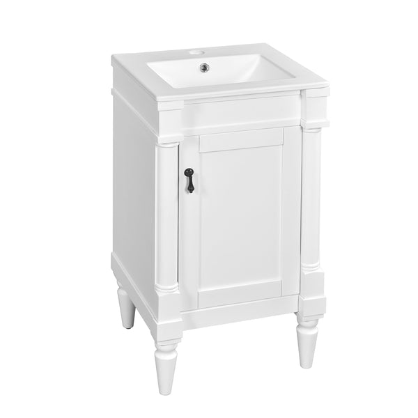 English Elm 18-Inch Modern Bathroom Vanity with Sink Compact Retro Design Durable MDF & Solid Wood Legs Storage-Friendly White N710P257401K