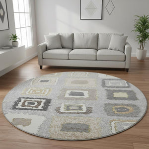 HomeRoots 8' x 10' Gray Ivory Beige Geometric Washable Area Rug – Durable, Stylish, UV-Protected & Stain Resistant! 710997
