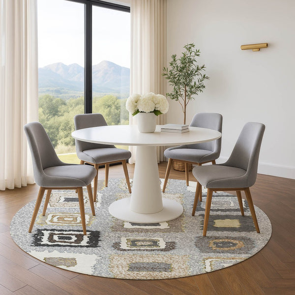 HomeRoots 8' x 10' Gray Ivory Beige Geometric Washable Area Rug – Durable, Stylish, UV-Protected & Stain Resistant! 710997