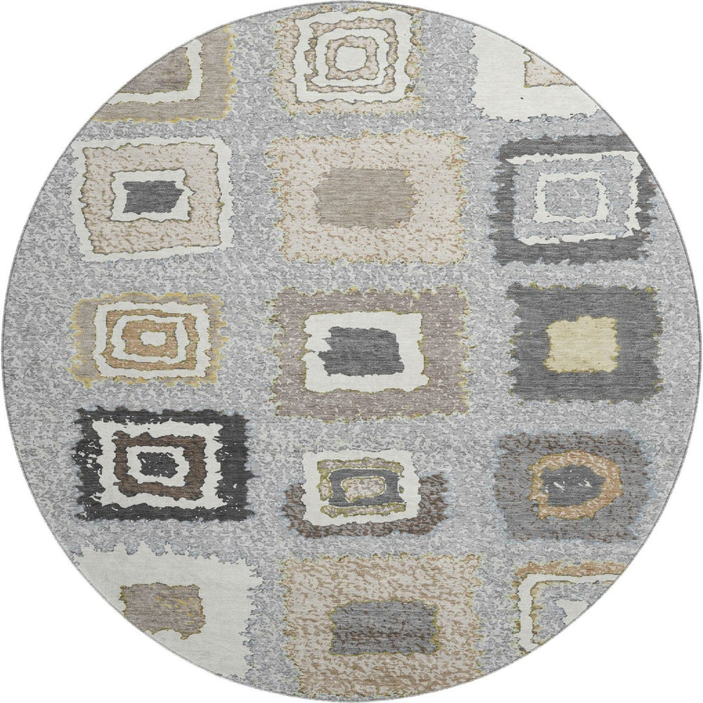 HomeRoots 8' x 10' Gray Ivory Beige Geometric Washable Area Rug – Durable, Stylish, UV-Protected & Stain Resistant! 710997