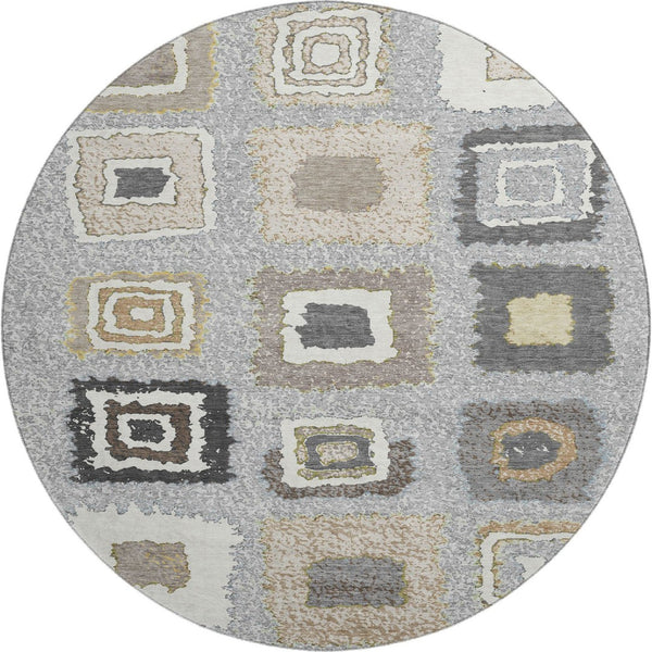 HomeRoots 8' x 10' Gray Ivory Beige Geometric Washable Area Rug – Durable, Stylish, UV-Protected & Stain Resistant! 710997