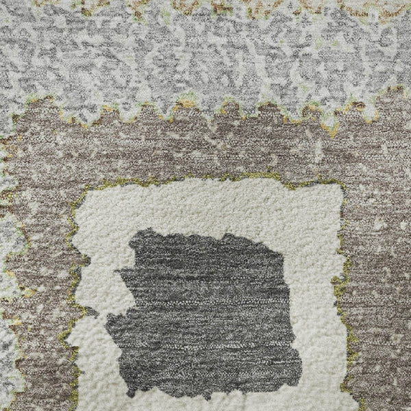 HomeRoots 8' x 10' Gray Ivory Beige Geometric Washable Area Rug – Durable, Stylish, UV-Protected & Stain Resistant! 710997