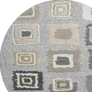 HomeRoots 8' x 10' Gray Ivory Beige Geometric Washable Area Rug – Durable, Stylish, UV-Protected & Stain Resistant! 710997