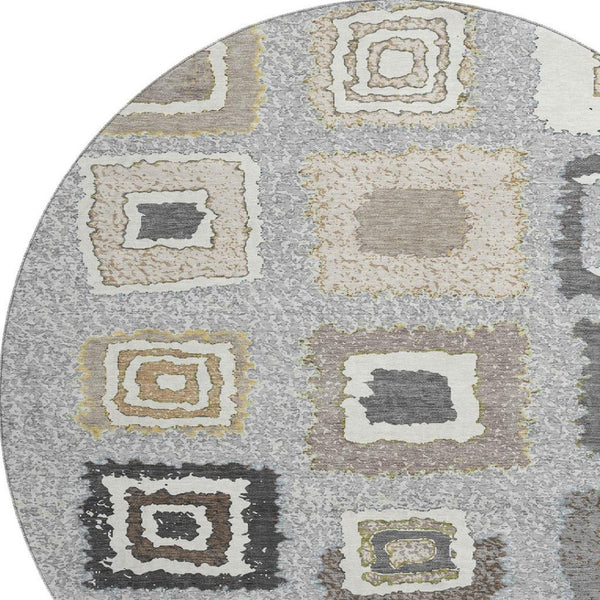 HomeRoots 8' x 10' Gray Ivory Beige Geometric Washable Area Rug – Durable, Stylish, UV-Protected & Stain Resistant! 710997
