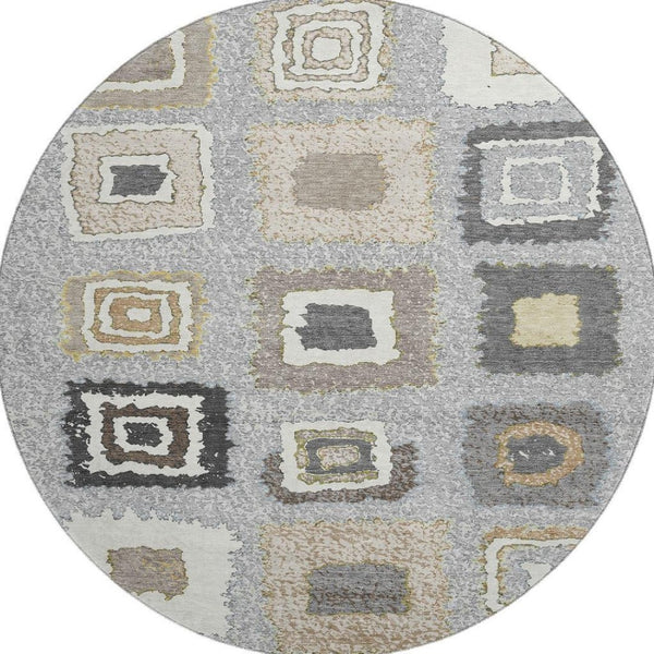 HomeRoots 8' x 10' Gray Ivory Beige Geometric Washable Area Rug – Durable, Stylish, UV-Protected & Stain Resistant! 710997