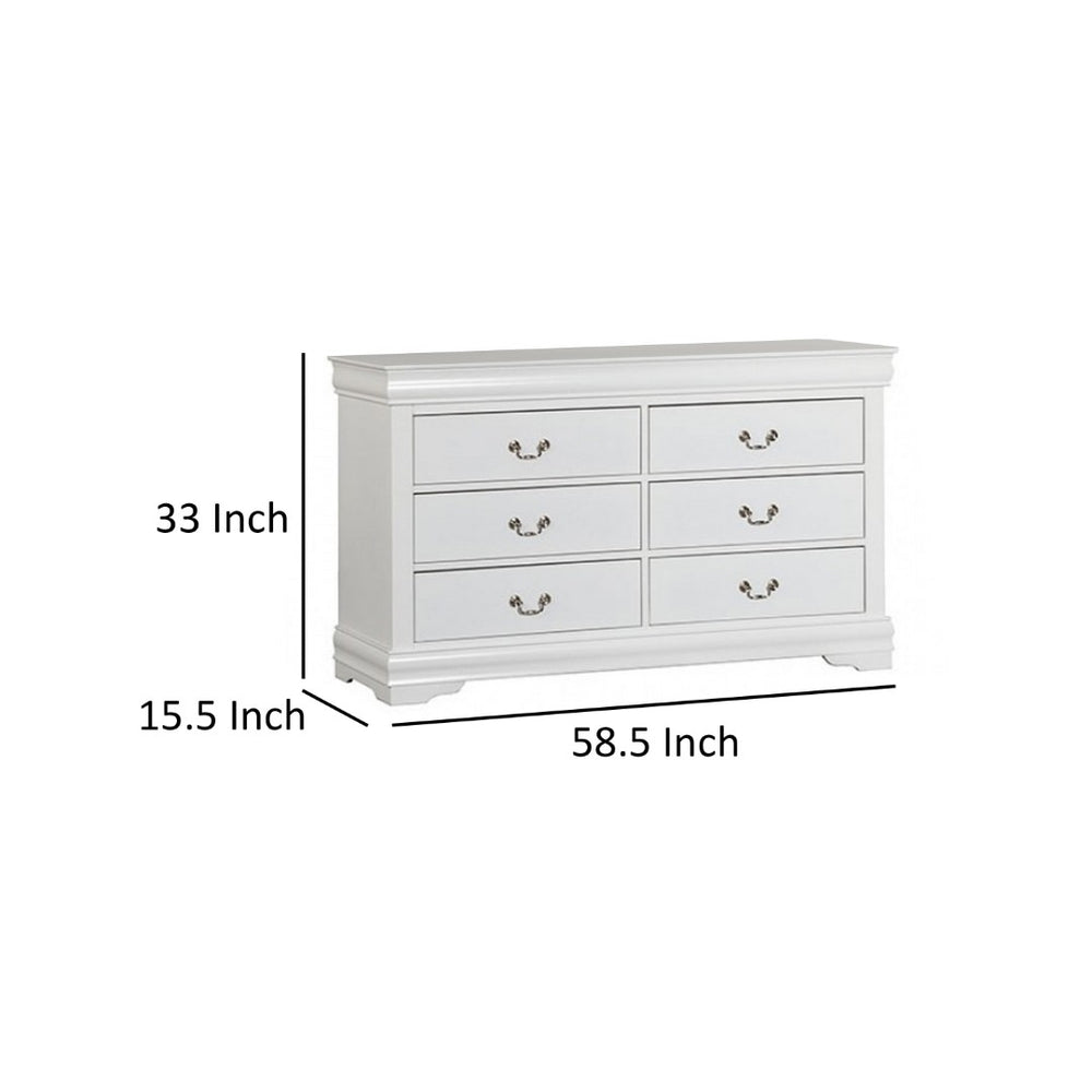 English Elm Ryla Six Drawer Wide Dresser Solid Wood White Finish Nickel Handles Bedroom Storage B056P416910