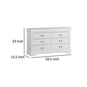 English Elm Ryla Six Drawer Wide Dresser Solid Wood White Finish Nickel Handles Bedroom Storage B056P416910