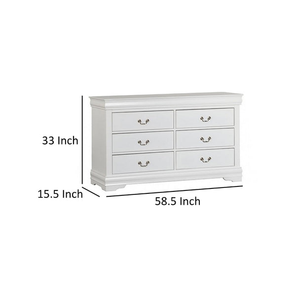 English Elm Ryla Six Drawer Wide Dresser Solid Wood White Finish Nickel Handles Bedroom Storage B056P416910