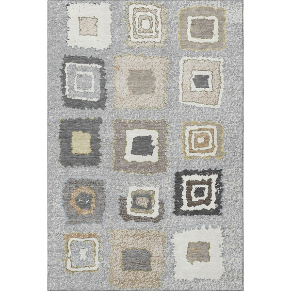 HomeRoots 9' X 12' Gray Ivory Beige Geometric Area Rug - Durable, Washable, UV-Protected for High Traffic Spaces 710998