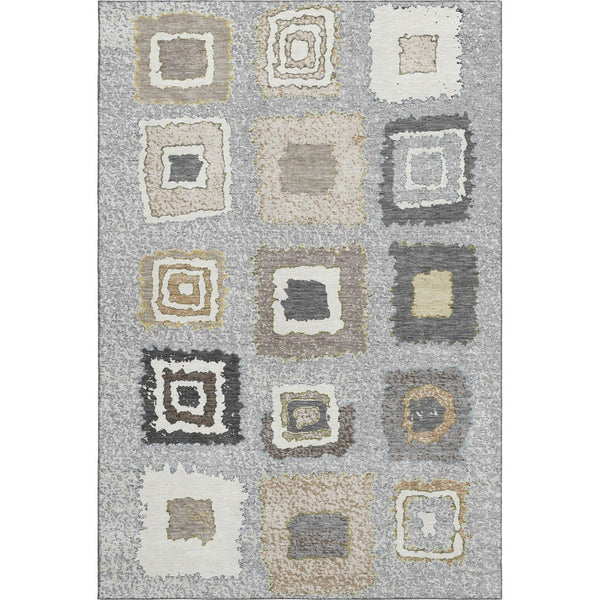 HomeRoots 10' X 14' Stylish Gray Ivory Beige Geometric Area Rug - Washable, UV Protected, Durable for Homes 710999