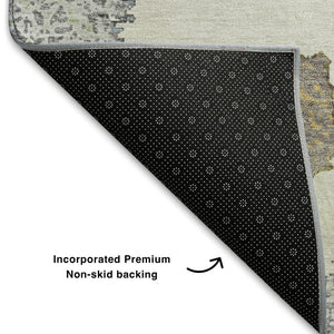 HomeRoots 10' X 14' Stylish Gray Ivory Beige Geometric Area Rug - Washable, UV Protected, Durable for Homes 710999
