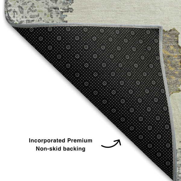 HomeRoots 10' X 14' Stylish Gray Ivory Beige Geometric Area Rug - Washable, UV Protected, Durable for Homes 710999