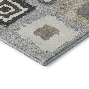 HomeRoots 10' X 14' Stylish Gray Ivory Beige Geometric Area Rug - Washable, UV Protected, Durable for Homes 710999