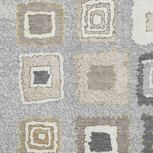 HomeRoots 10' X 14' Stylish Gray Ivory Beige Geometric Area Rug - Washable, UV Protected, Durable for Homes 710999