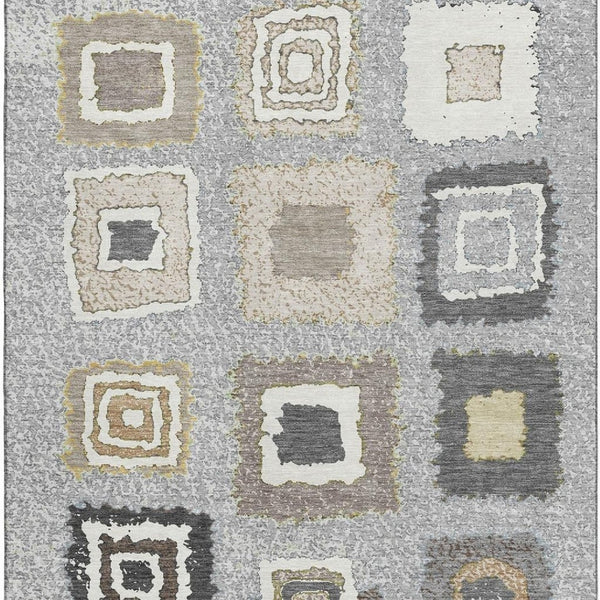 HomeRoots 10' X 14' Stylish Gray Ivory Beige Geometric Area Rug - Washable, UV Protected, Durable for Homes 710999