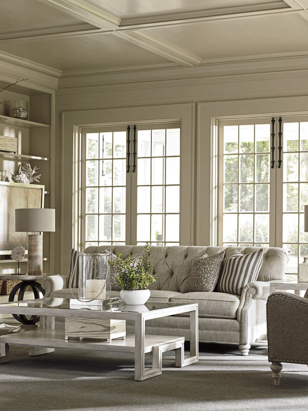 Lexington Saddlebrook Rectangular Cocktail Table - Elegant Mahogany Design With Beveled Glass Top And Shelf Oyster  714-943