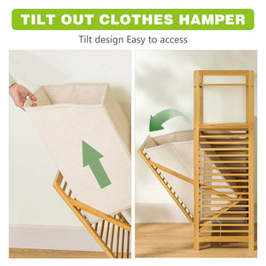 English Elm Laundry Hamper Bamboo Two Tier Tilt Out Basket with Open Shelves for Organized Homes W2641P460020