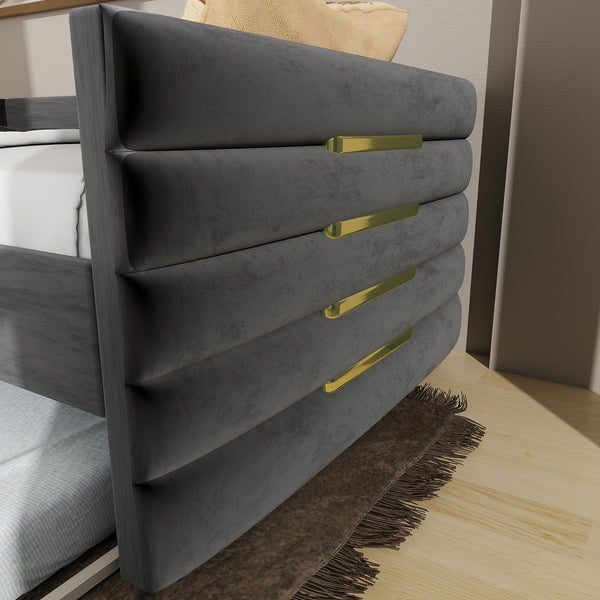 English Elm MODERN Twin Daybed with Trundle in Black Velvet Upholstery, Gold Accents, Space-Saving Guest Bed W1867S00012