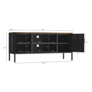 English Elm Landen 47" Metal Storage Cabinet with Wood Top and Cable Management — Sleek Industrial TV Console, Adjustable Legs Black B365P397848