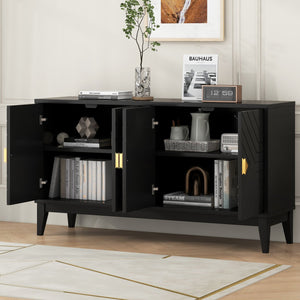 English Elm Christopher Knight Home® - 4-Door Elegant Sideboard Storage Cabinet With Gold Handles - Modern Black Design For Living & Dining N759P192449B