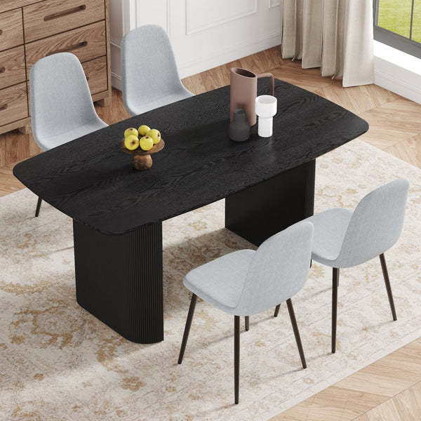 English Elm Table And Chair Set - Modern 67X35.4 Inch Black Wood Grain Mdf Dining Table With 4 Gray Chairs W1151S04157-GIGA