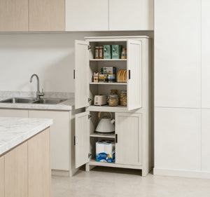 English Elm Spacious Antique White Pantry Cabinet Five Tier Shelving Traditional Kitchen Storage T3971P429185