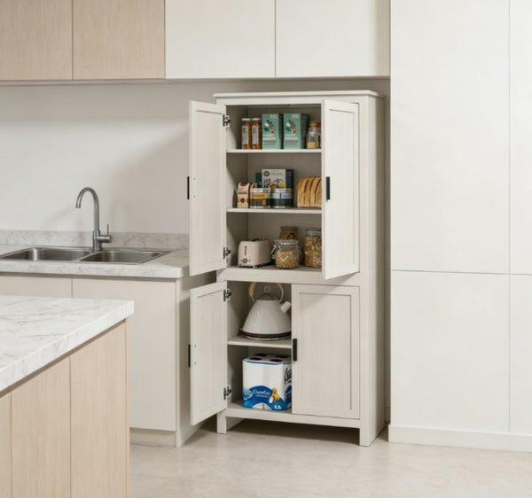 English Elm Spacious Antique White Pantry Cabinet Five Tier Shelving Traditional Kitchen Storage T3971P429185