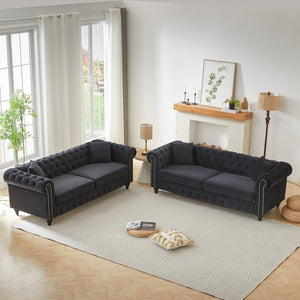 English Elm Fx Chesterfield Sofa Set Tufted Tech Fabric Upholstered Living Room Seating Combo Black W1926S00122
