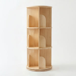 English Elm 3 Tier Spinning Round Bookcase Natural Wood Floor Shelf for Bedroom or Study W2989P460321