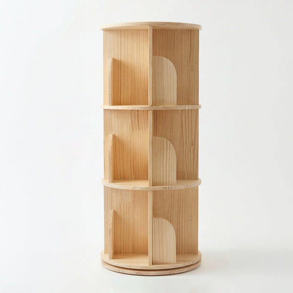 English Elm 3 Tier Spinning Round Bookcase Natural Wood Floor Shelf for Bedroom or Study W2989P460321