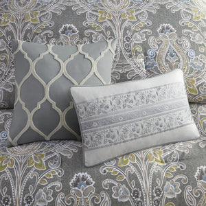 English Elm 6 Piece Cotton Comforter Set – Elegant Grey King Size Bedding With Decorative Pillows & Bedskirt B03595745