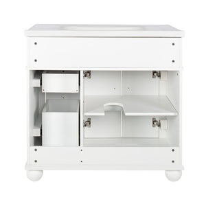 English Elm 35.6" Freestanding Bathroom Vanity with Roman Column Base and Ceramic Integrated Sink W1801S00009