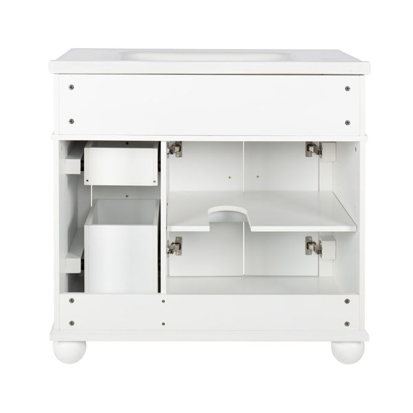English Elm 35.6" Freestanding Bathroom Vanity with Roman Column Base and Ceramic Integrated Sink W1801S00009