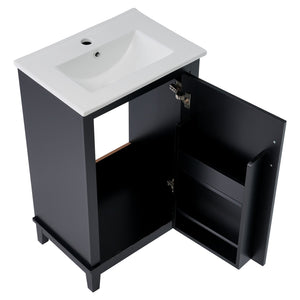 English Elm 20 Inch Modern Small Bathroom Vanity Cabinet With Ceramic Basin, Space-Saving Storage & Soft-Close Door Black N729P170386B