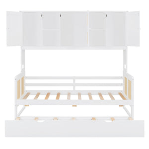 English Elm Twin Size Wooden Daybed With Trundle, Integrated Storage Cabinet & Modern White Finish For Space-Saving N820S00048K-GIGA