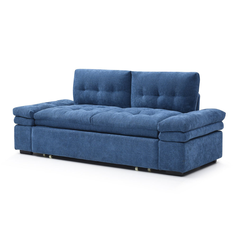 English Elm Sleeper 3-in-1 Convertible Linen Chaise Sofa Bed with Teddy Fabric, Supportive Cushions & Armrest Adjustability Blue W1117S00129