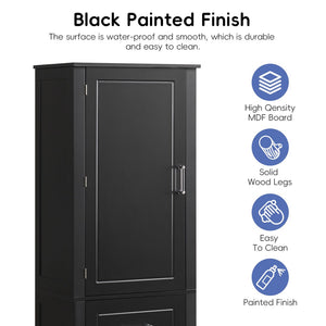 English Elm Tall Freestanding Bathroom Cabinet Two Drawers Adjustable Shelves Matte Mdf Storage Black N725P407739B