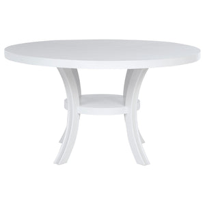 English Elm Tyler Round Wood Dining Table with Lower Shelf Seats Six in Pearl White Finish B062P447714