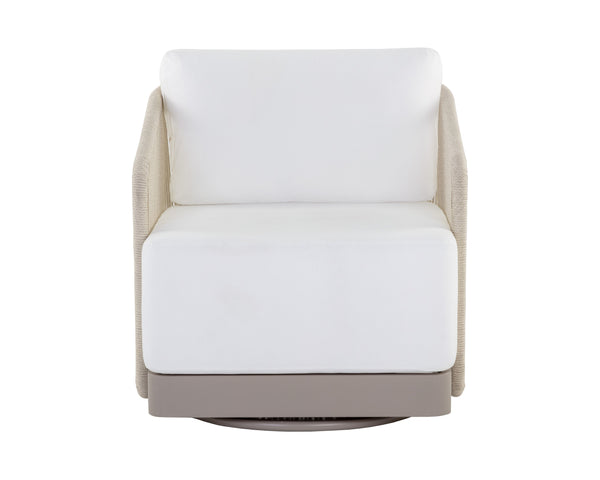 Sunpan Allariz Swivel Armchair - Modern Outdoor Seating with UV Resistant Fabric and Durable Aluminum Frame Greige / Stinson White
