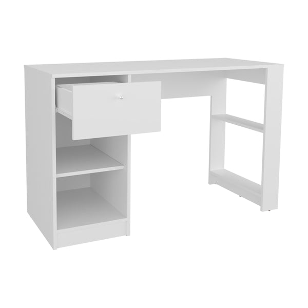 English Elm Menlo Desk in White — Compact Engineered Wood Office Desk with Drawer & Open Shelves for Organized Workspaces B092P254747
