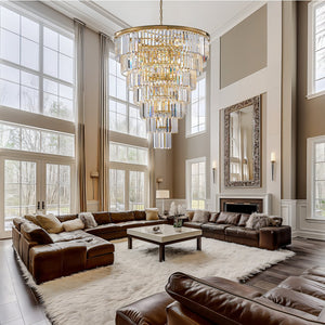 English Elm 40-Inch Gold Tiered Crystal Chandelier, 30-Light E12 with 370 Crystal Rods, Mirror-Polished Frame, LED Kit Included W2869S00023