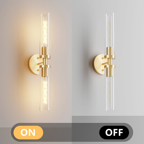 English Elm Wall Modern LED Sconces Set of Two with Clear Glass Shades, Polished Metal Anti-Rust Touch Mount Lighting for Bathroom Mirror Living Room Hallway Bedroom Gold W1340P356901