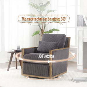 English Elm Corduroy Swivel Barrel Chair with Plush Foam Cushion, 360° Metal Base, Durable Hardwood Frame, Cozy Sitting Experience Dark Gray W395P209395