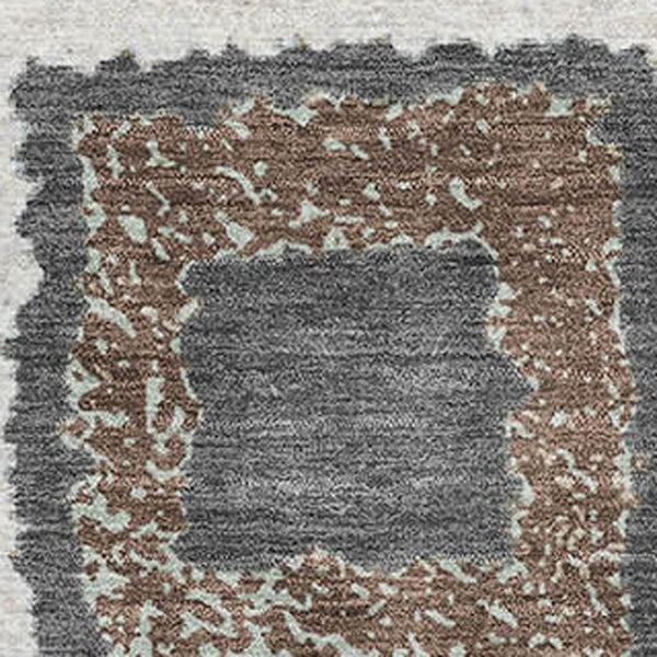 HomeRoots 5' X 8' Modern Ivory Gray Brown Geometric Area Rug - Washable, UV Protected, Kid & Pet Friendly 711001