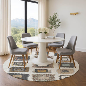 HomeRoots 8' X 10' Geometric Washable Area Rug in Ivory Gray & Brown - Durable, Easy-Care, UV-Protected Design 711003