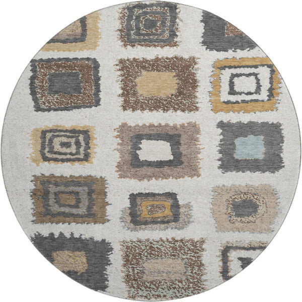 HomeRoots 8' X 10' Geometric Washable Area Rug in Ivory Gray & Brown - Durable, Easy-Care, UV-Protected Design 711003