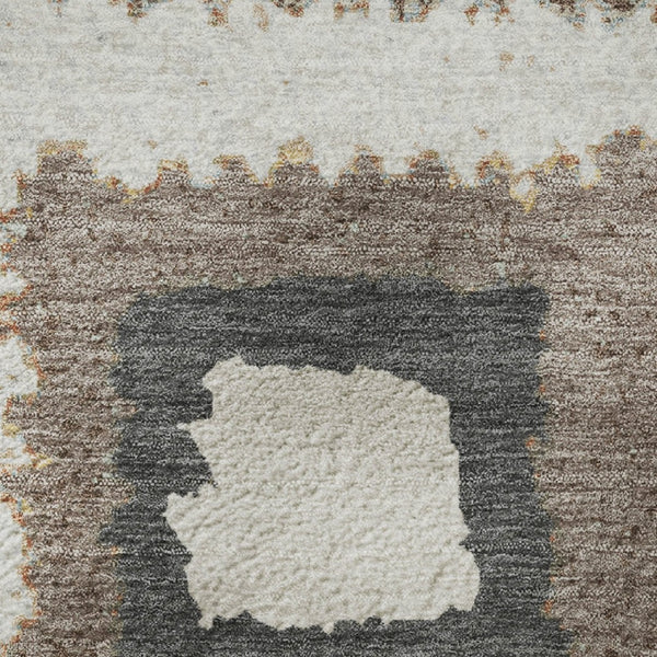 HomeRoots 8' X 10' Geometric Washable Area Rug in Ivory Gray & Brown - Durable, Easy-Care, UV-Protected Design 711003