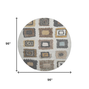 HomeRoots 8' X 10' Geometric Washable Area Rug in Ivory Gray & Brown - Durable, Easy-Care, UV-Protected Design 711003