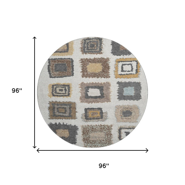 HomeRoots 8' X 10' Geometric Washable Area Rug in Ivory Gray & Brown - Durable, Easy-Care, UV-Protected Design 711003